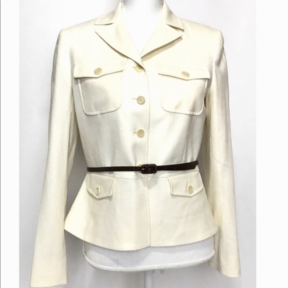 Theory Ivory Wool Blend Belted Blazer. Size 10.